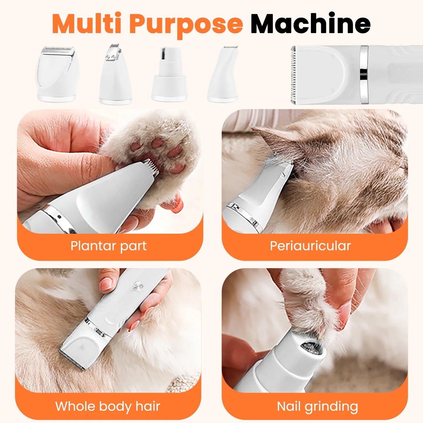 Dog Grooming Kit With Interchangeable Heads & 4 Comb Guides