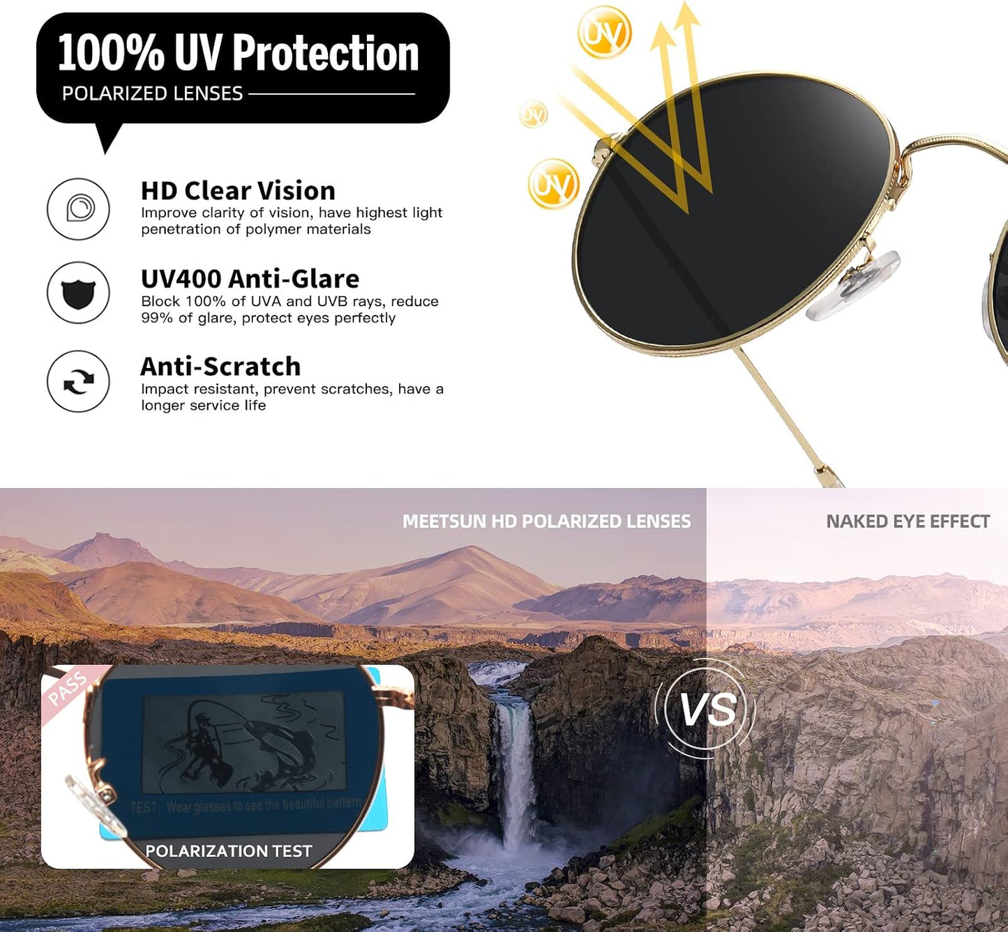 [3-PACK] Stylish Round Polarized Unisex Sunglasses With Metal Frame & UV400 Protection