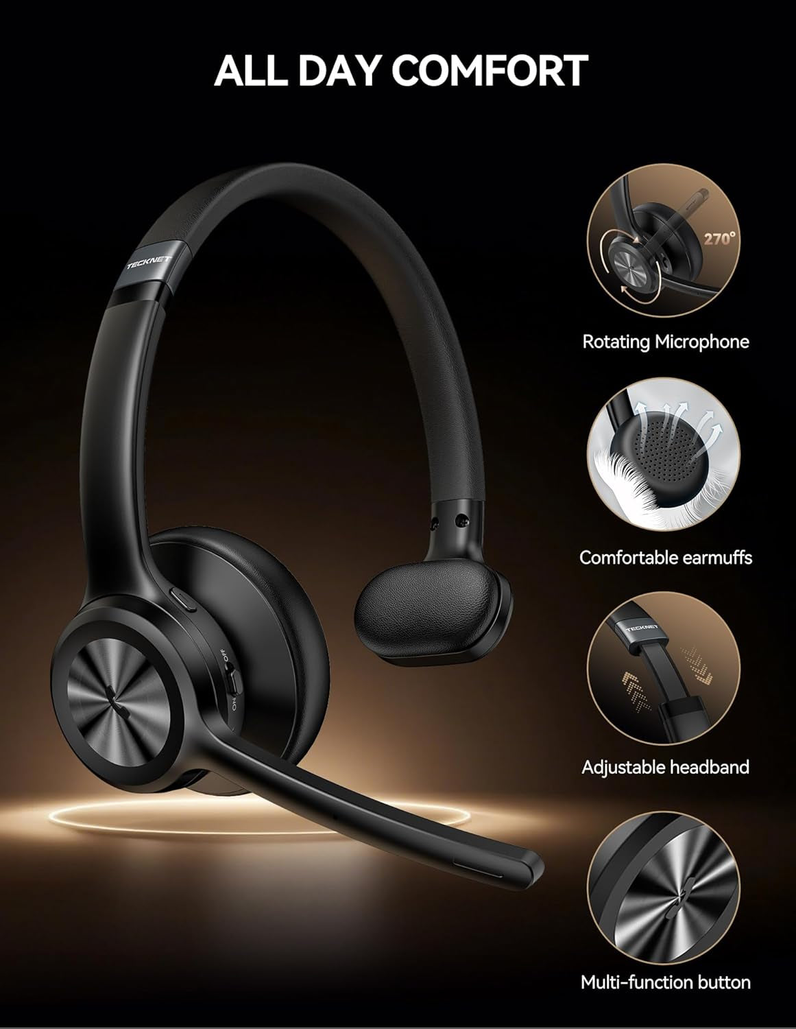 One-Ear Bluetooth V5.2 Headset With AI Noise Cancelling Technology
