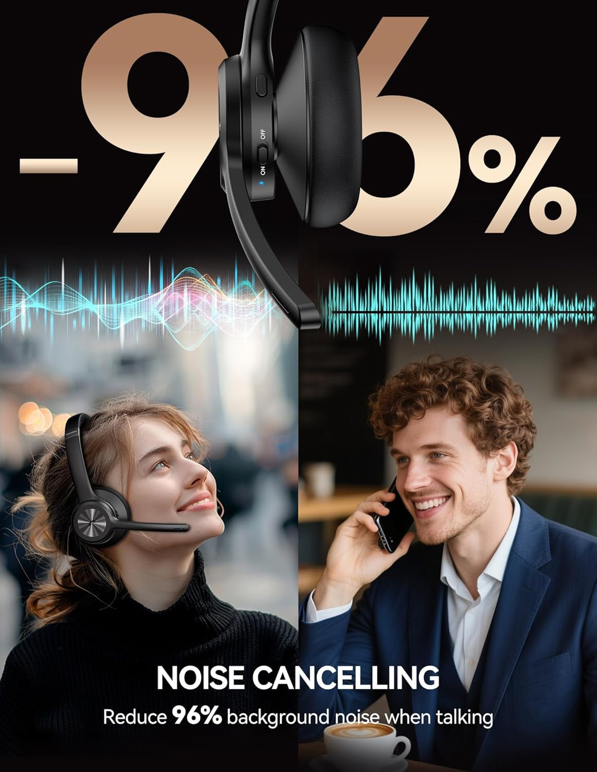 One-Ear Bluetooth V5.2 Headset With AI Noise Cancelling Technology