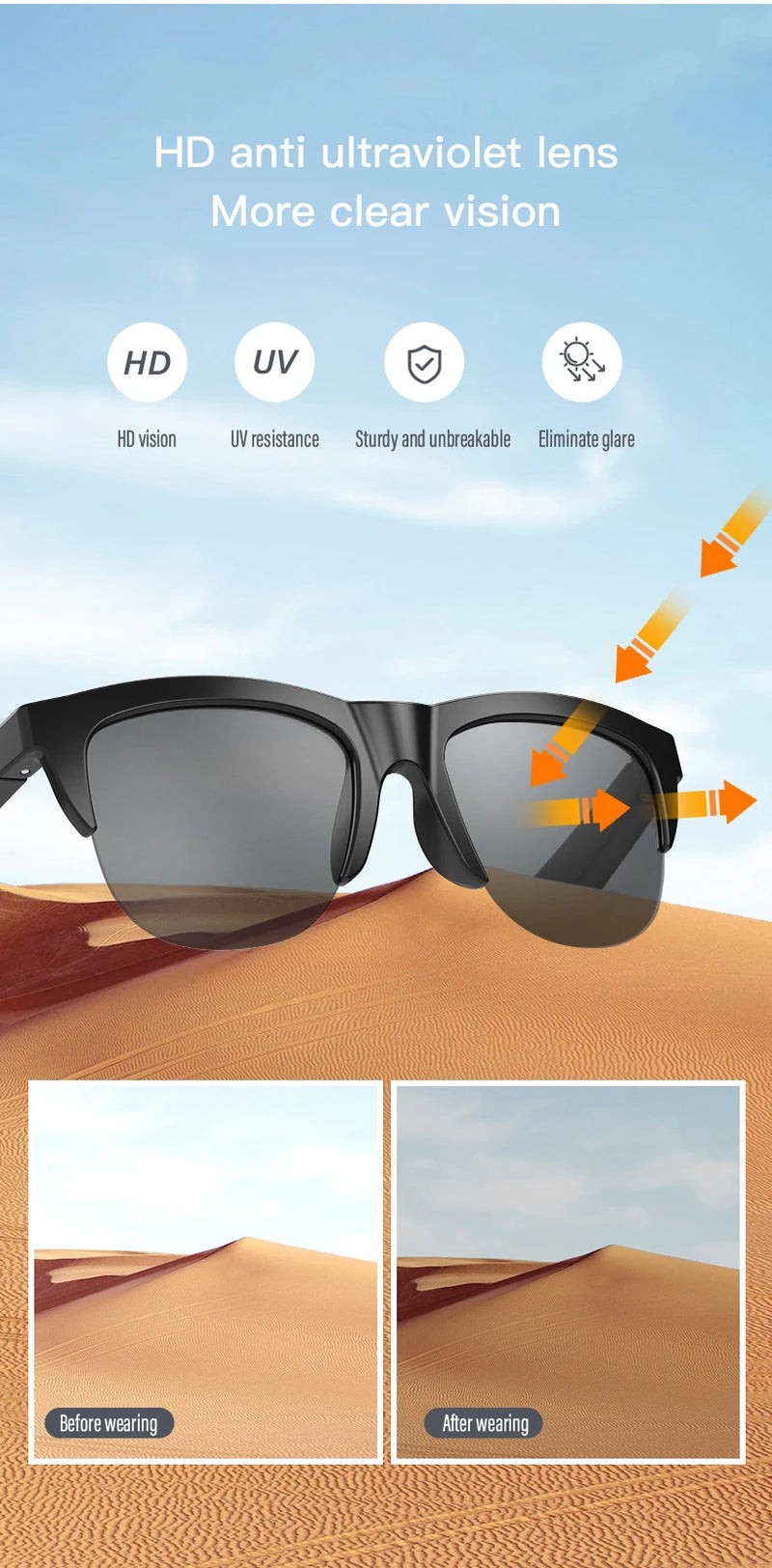 Advanced TWS Bluetooth Sunglasses With Touch Control & Sweatproof Technology