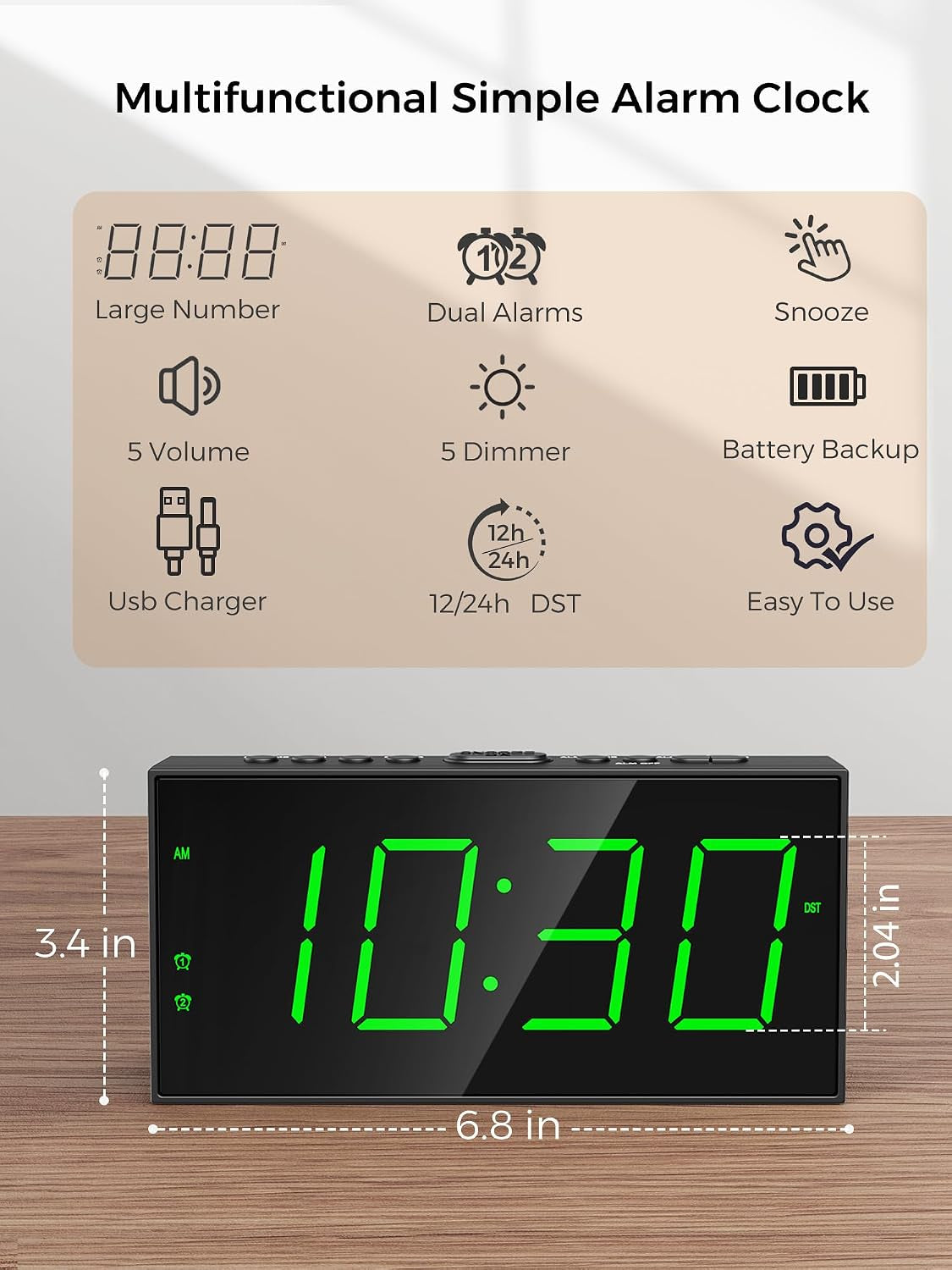 Digital Alarm Clock With USB Charger