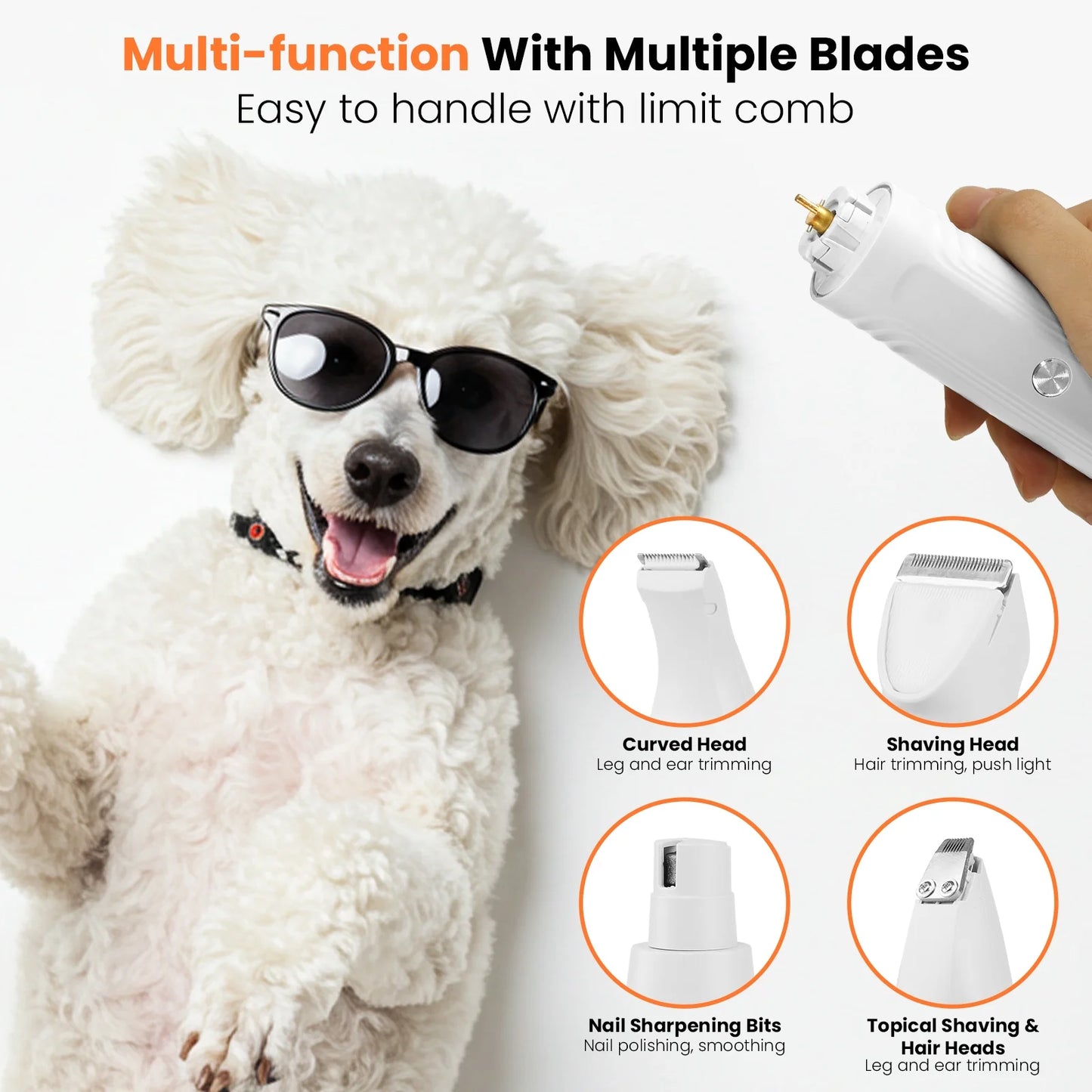 Dog Grooming Kit With Interchangeable Heads & 4 Comb Guides