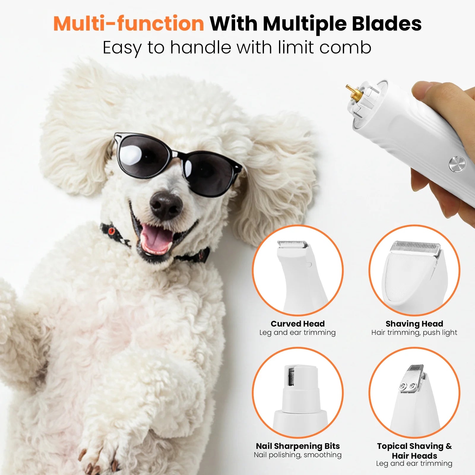 Dog Grooming Kit With Interchangeable Heads & 4 Comb Guides