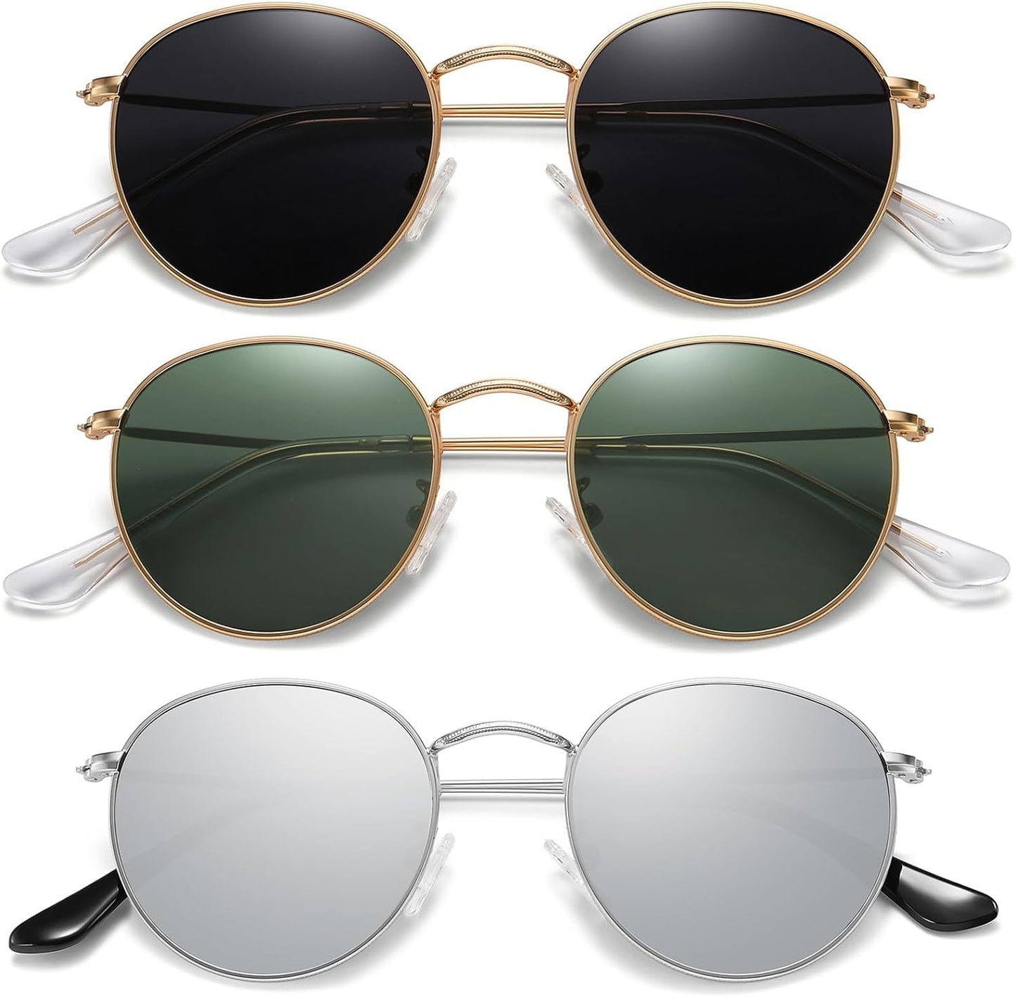 [3-PACK] Stylish Round Polarized Unisex Sunglasses With Metal Frame & UV400 Protection