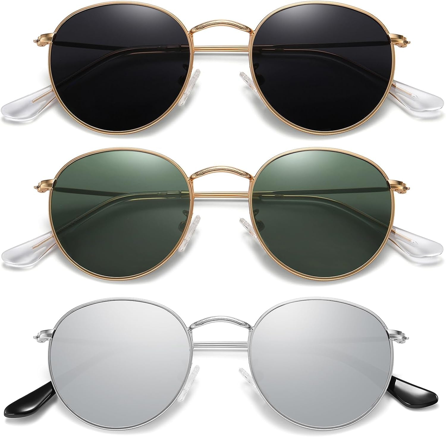 [3-PACK] Stylish Round Polarized Unisex Sunglasses With Metal Frame & UV400 Protection