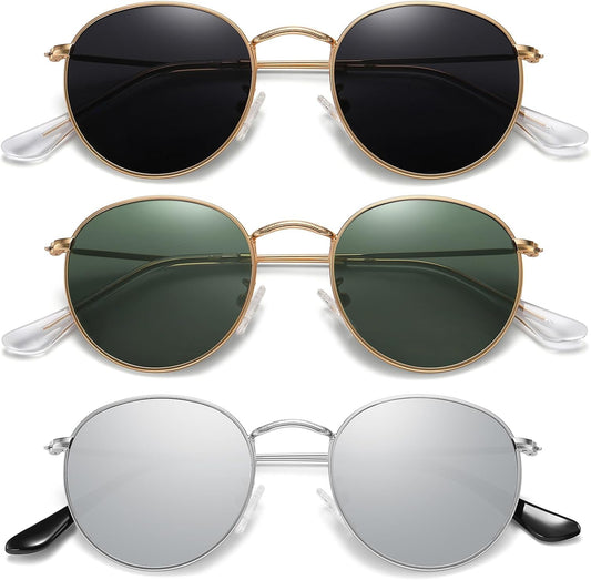 [3-PACK] Stylish Round Polarized Unisex Sunglasses With Metal Frame & UV400 Protection