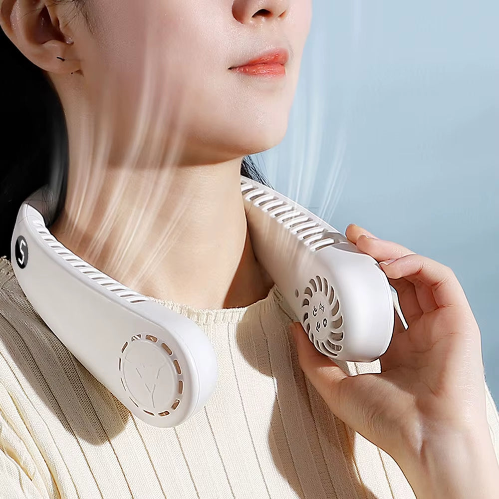5 Speed Portable Neck Fan USB Rechargeable With Dual Air Cooling