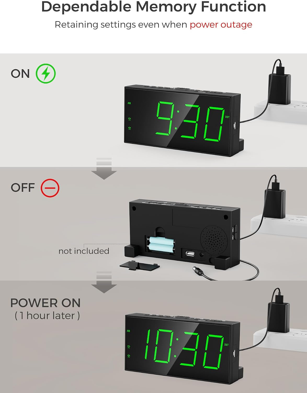 Digital Alarm Clock With USB Charger