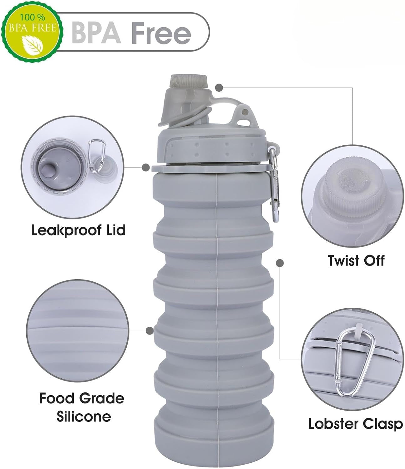 BPA Free Collapsible Silicone Water Bottle
