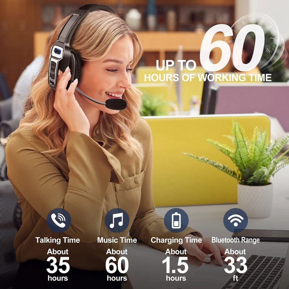 Wireless Bluetooth Trucker Headset With Noise Cancelling Technology & Microphone