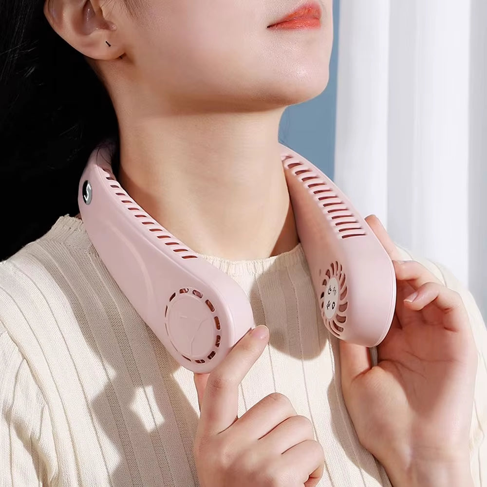 5 Speed Portable Neck Fan USB Rechargeable With Dual Air Cooling