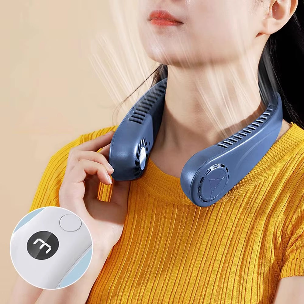 5 Speed Portable Neck Fan USB Rechargeable With Dual Air Cooling