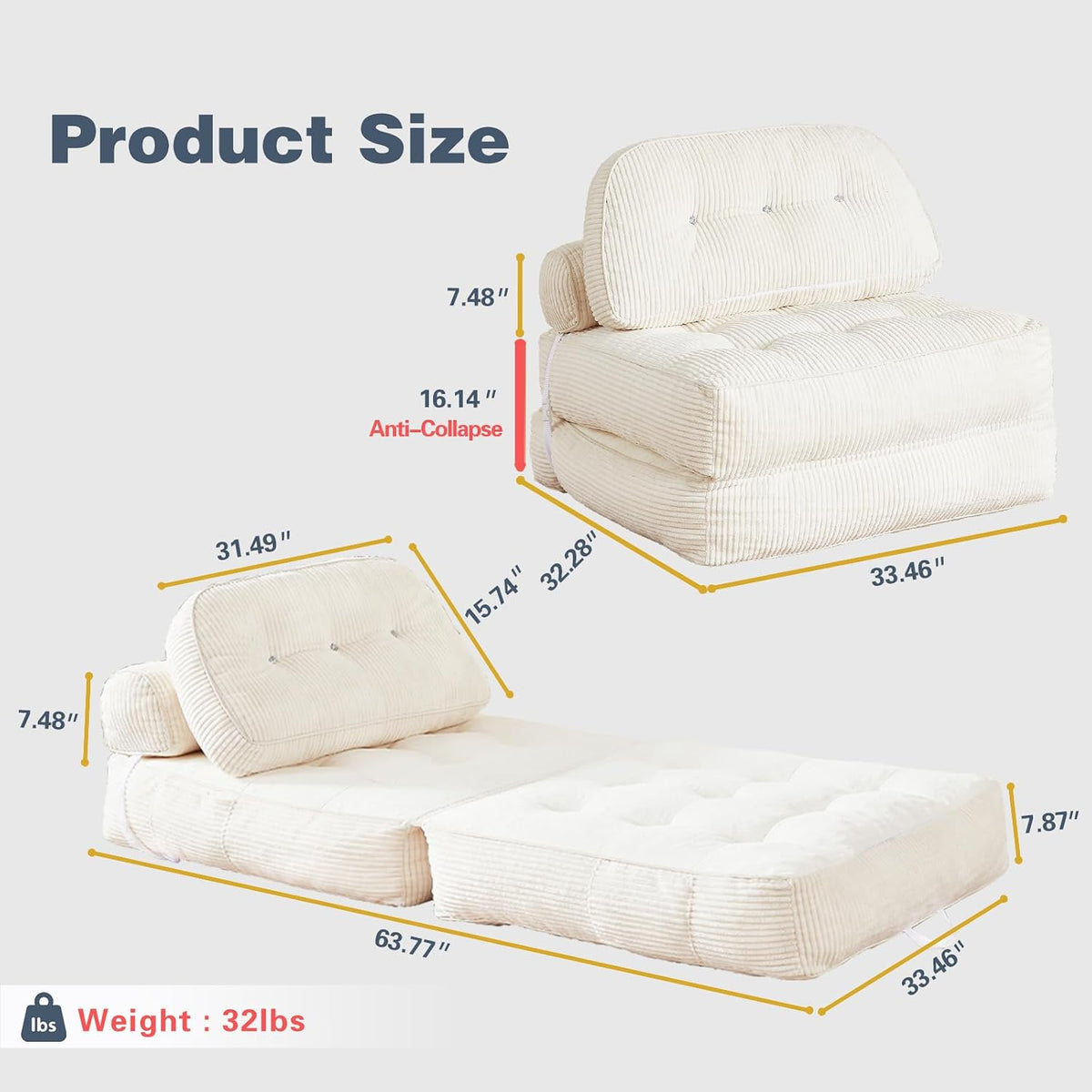 Soft Comfortable Folding Sofa Bed With Pillow & Blanket