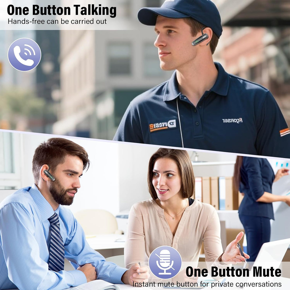 Wireless V5 Bluetooth Earpiece with Built-In Dual ENC Microphone & 10 HR Battery Life