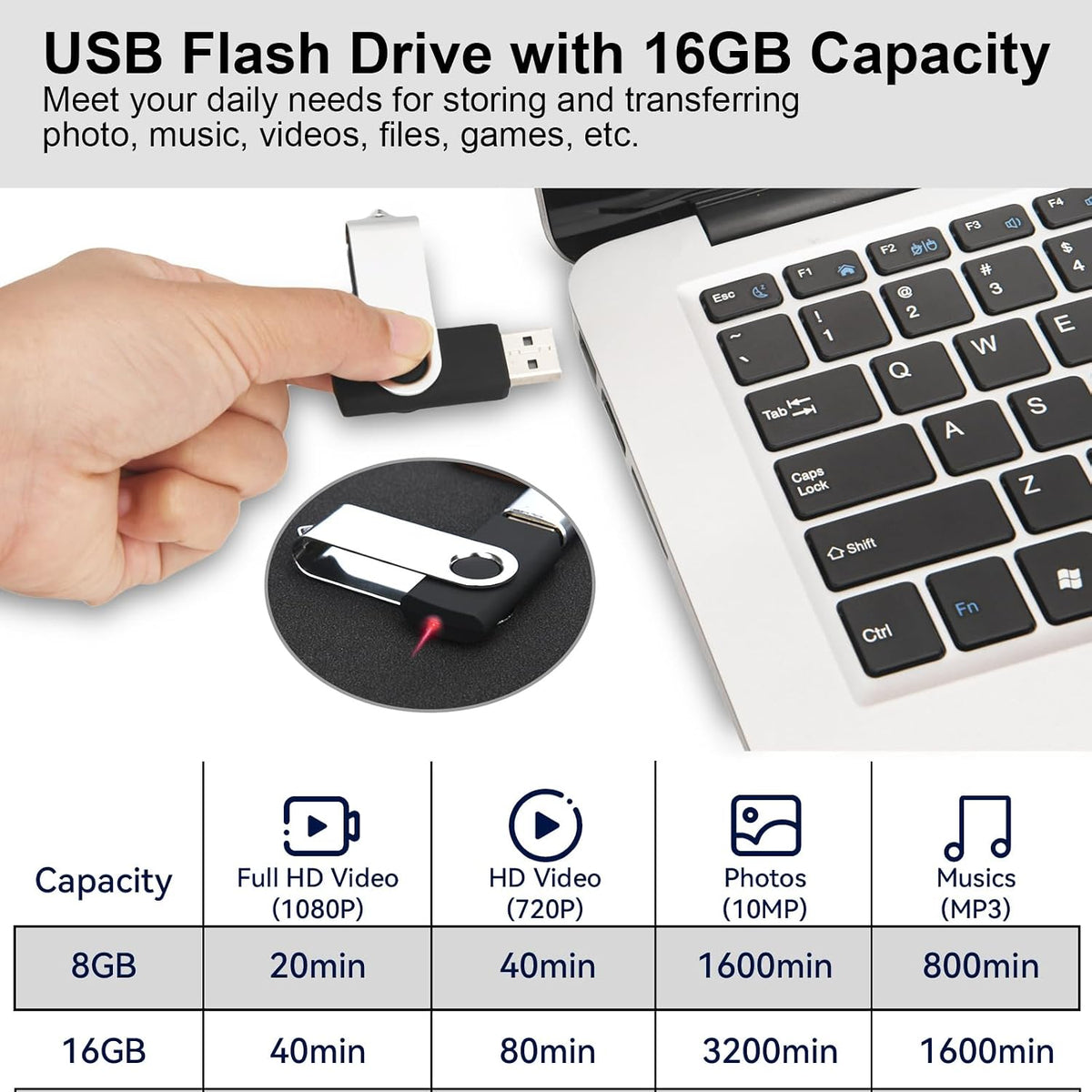 Swivel Design 16GB USB Thumb Drive With Keychain