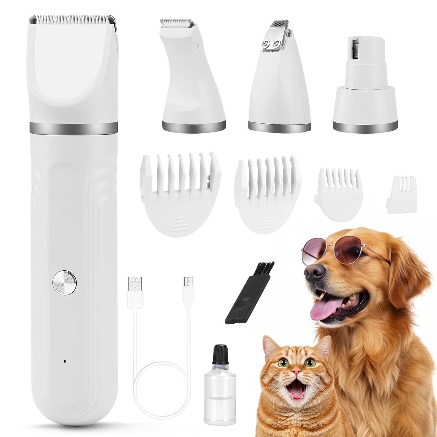 Dog Grooming Kit With Interchangeable Heads & 4 Comb Guides